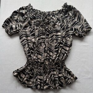 Chances Stylish Black and White Women's Top Shirred waist and Ruffled Neckline